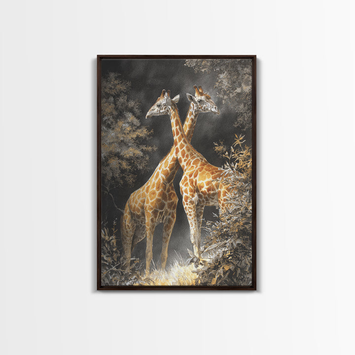 Giraffe Pair under Acacia Tree Canvas Print, Wildlife Art, Minimalist Decor, Living Room Decor, Fine Art, Wild, Wall Art Print, WIL-2x3-39