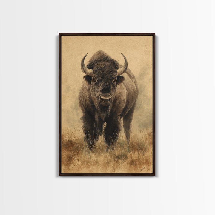 Bison on Wide Western Prairie Canvas Print, Wildlife Art, Wall Hangings, Living Room Decor, Fine Art, Wild, Bird Art, WIL-2x3-45