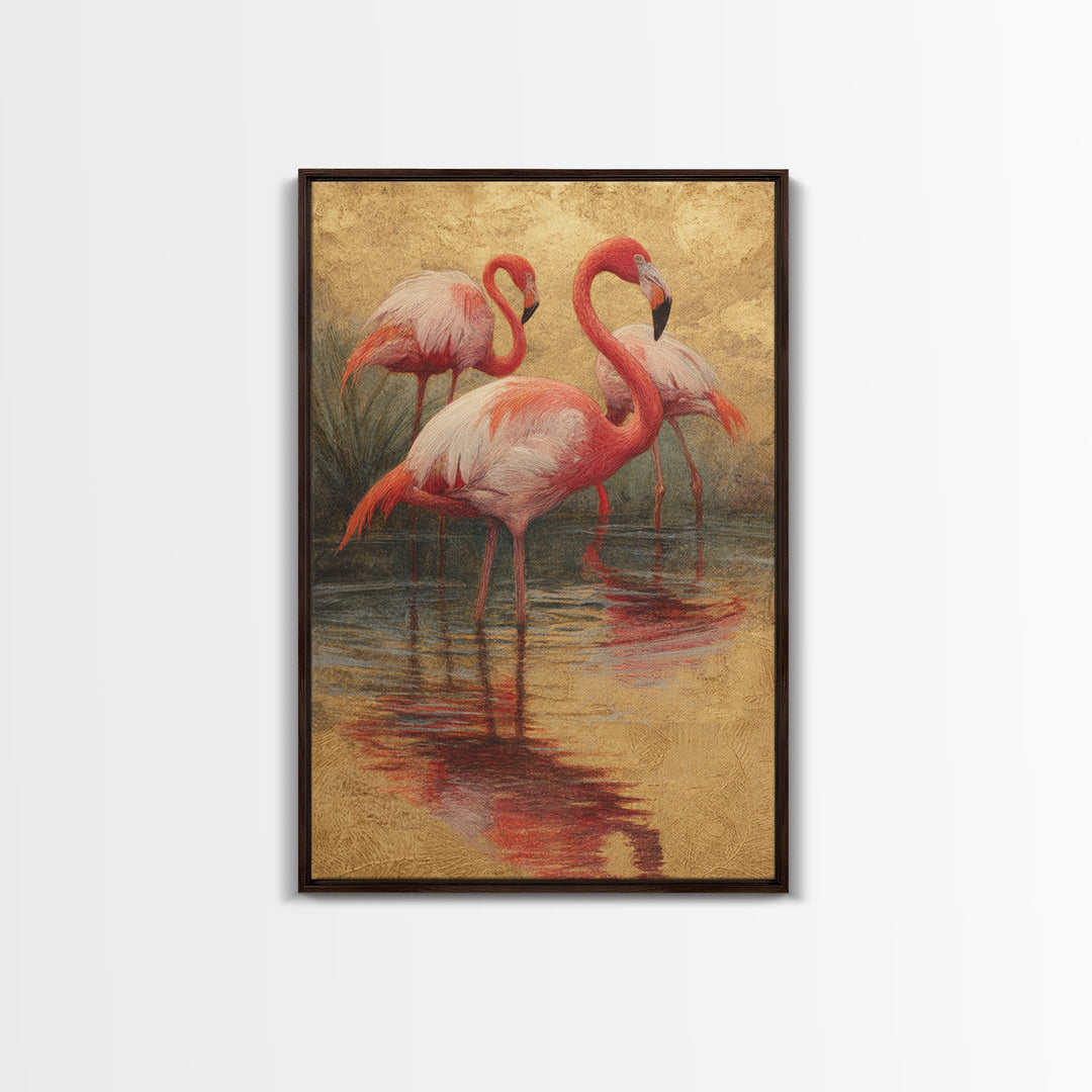 Flamingos in Pink Shallow Water Canvas Print, Wildlife Art, Minimalist Decor, Living Room Decor, Fine Art, Wild, Wall Art Print, WIL-2x3-54