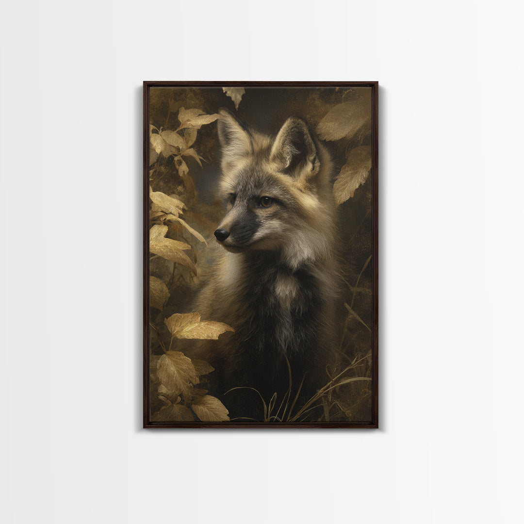 Fox in Autumn Forest Leaves Canvas Print, Wildlife Art, Canvas Wall Art, Living Room Decor, Oil Painting, Wild, WIL-2x3-65