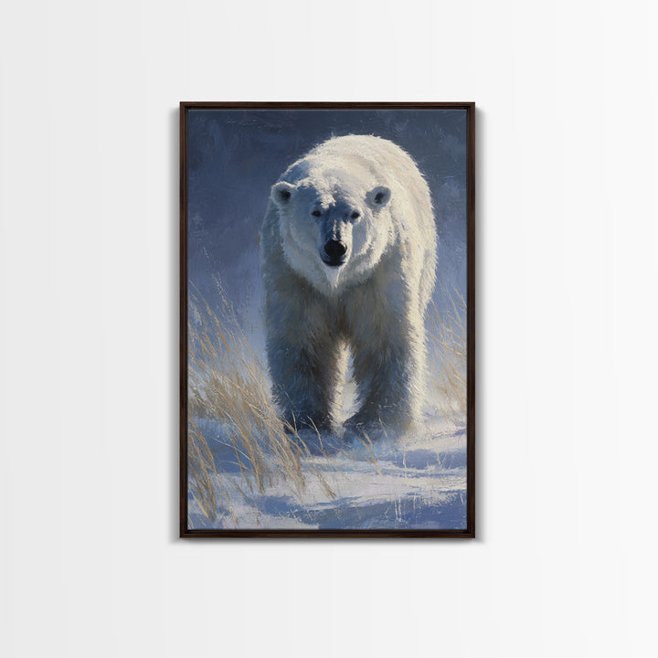 Polar Bear Crossing Blue Ice Canvas Print, Wildlife Art, Oil Painting, Living Room Decor, Fine Art, Wild, Bedroom Wall Art, WIL-2x3-71