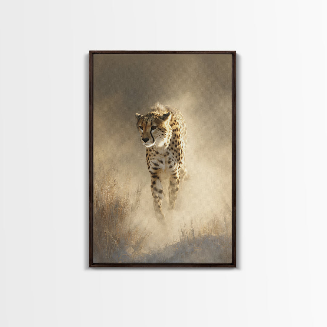 Cheetah Running Through Warm Dust Canvas Print, Wildlife Art, Modern Wall Art, Living Room Decor, Fine Art, Wild, Bird Wall Art, WIL-2x3-77