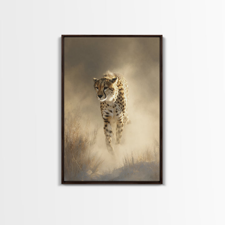 Cheetah Running Through Warm Dust Canvas Print, Wildlife Art, Modern Wall Art, Living Room Decor, Fine Art, Wild, Bird Wall Art, WIL-2x3-77