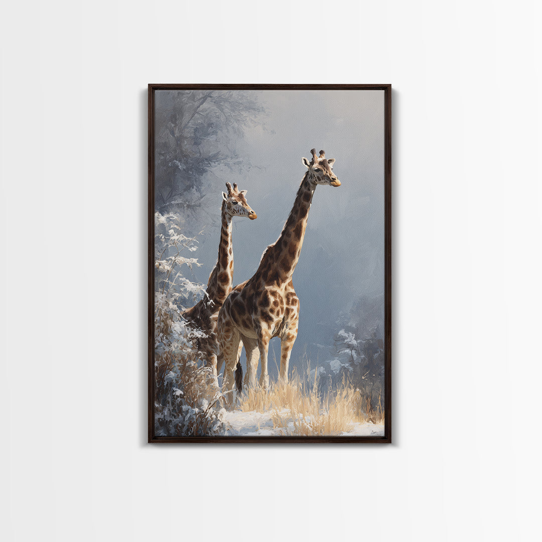 Giraffe Pair under Acacia Tree Framed Canvas Print, Wildlife Art, Canvas Print, Living Room Decor, Wild, Forest Wall Art, WIL-2x3-87