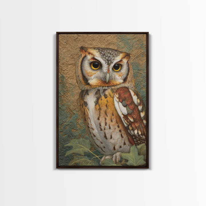 Owl Perched in Moonlit Woodland Framed Canvas Print, Wildlife Art, Gallery Decor, Living Room Decor, Abstract Art, Wild, WIL-2x3-92