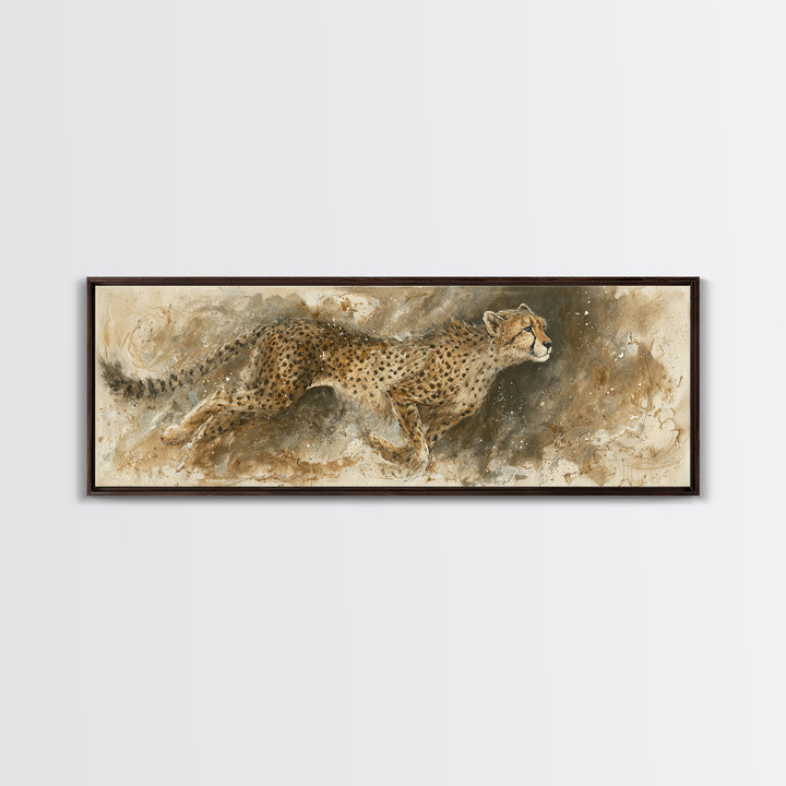 Cheetah Running Through Warm Dust Canvas Print, Wildlife Art, Living Room Decor, Wild, Living Room Art, Canvas Painting, WIL-3x1-13