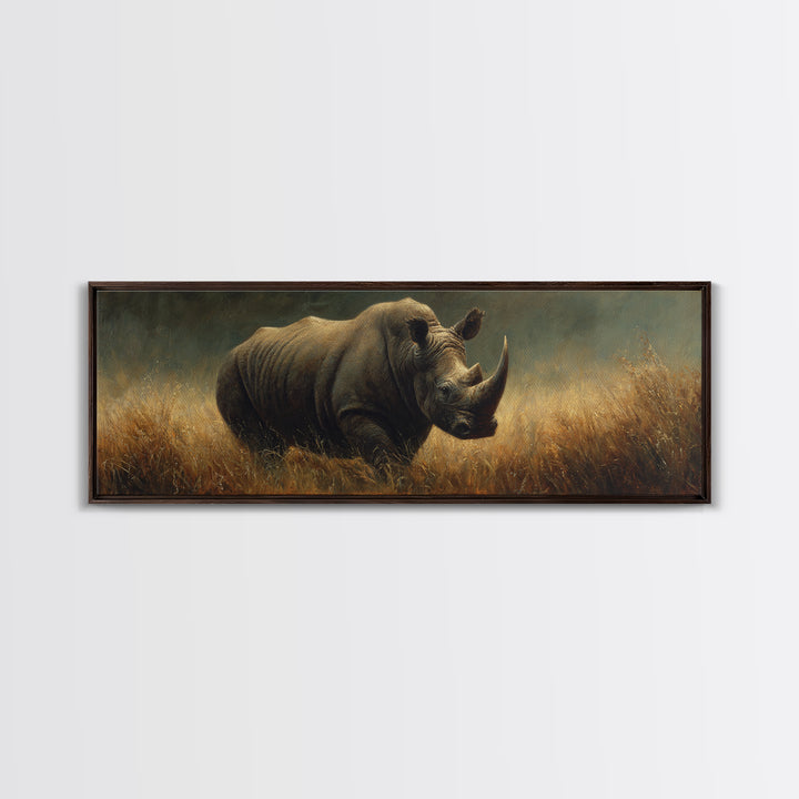 Rhino in Dramatic Stormy Light Canvas Print, Wildlife Art, Rustic Home Decor, Living Room Decor, Fine Art, Wild, WIL-3x1-24