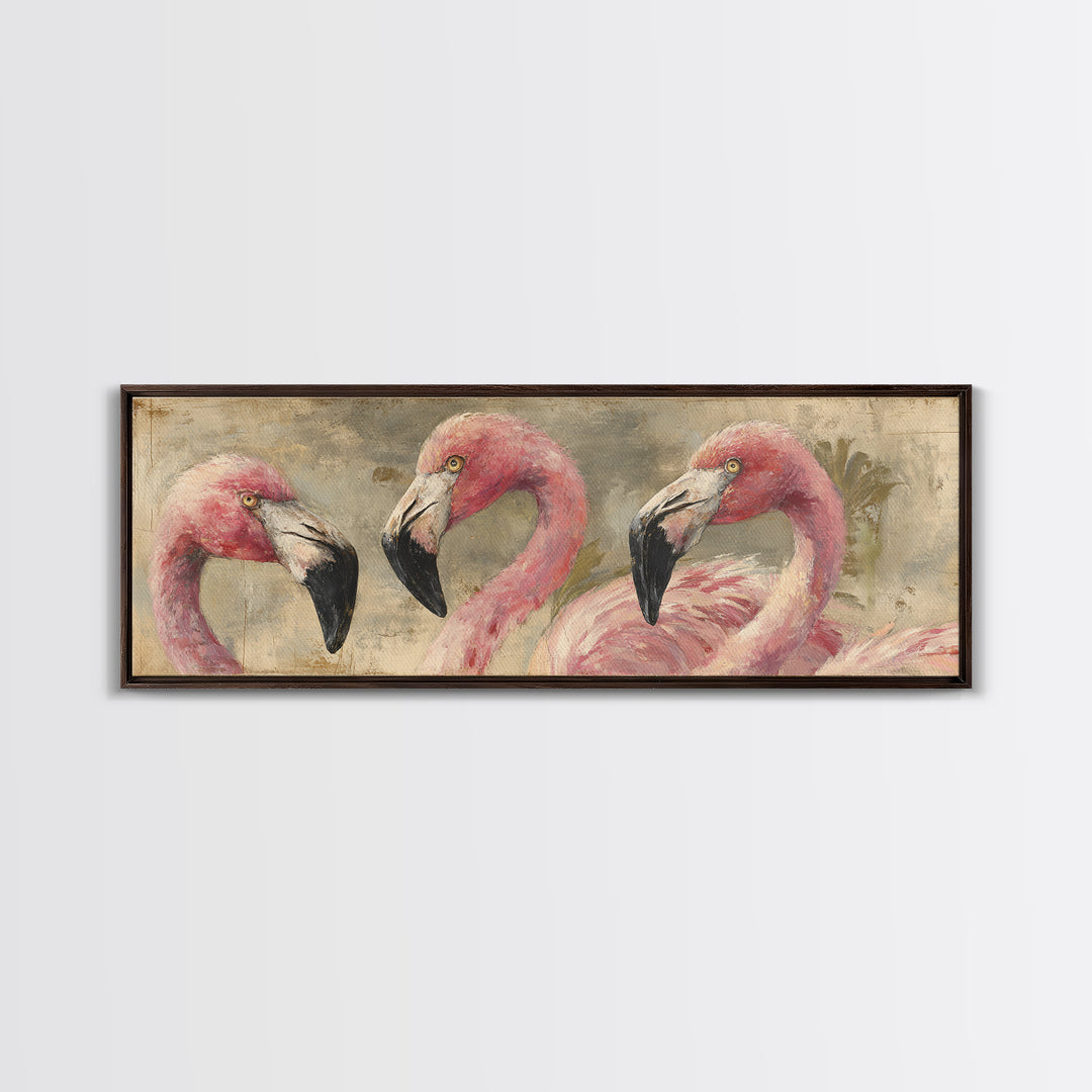 Flamingos in Pink Shallow Water Canvas Print, Wildlife Art, Large Wall Art, Living Room Decor, Fine Art, Wild, Landscape Art, WIL-3x1-38