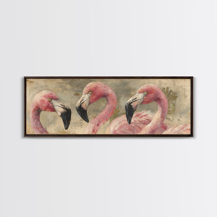 Flamingos in Pink Shallow Water Canvas Print, Wildlife Art, Large Wall Art, Living Room Decor, Fine Art, Wild, Landscape Art, WIL-3x1-38
