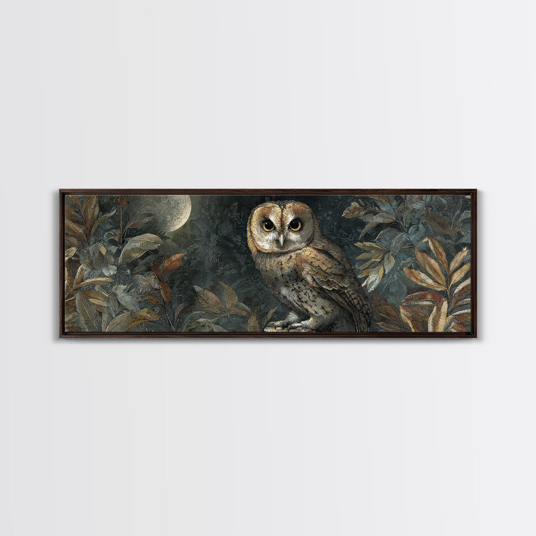 Owl Perched in Moonlit Woodland Canvas Print, Wildlife Art, Digital Download Art, Living Room Decor, Watercolor Art, Wild, WIL-3x1-4