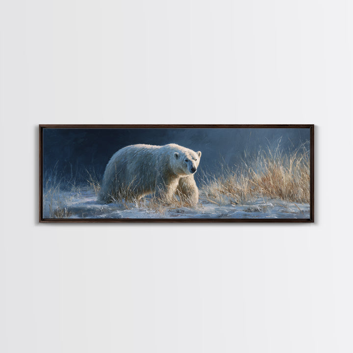 Polar Bear Crossing Blue Ice Framed Canvas Print, Wildlife Art, Contemporary Art, Living Room Decor, Wild, Wall Art Print, WIL-3x1-55