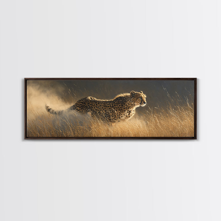 Cheetah Running Through Warm Dust Canvas Print, Wildlife Art, Digital Download Art, Living Room Decor, Oil Painting, Wild, WIL-3x1-61