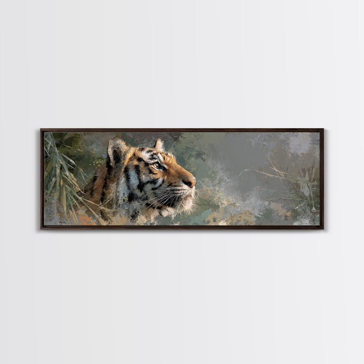 Tiger Portrait with Jungle Shadows Framed Canvas Print, Wildlife Art, Canvas Painting, Living Room Decor, Fine Art, Wild, WIL-3x1-69