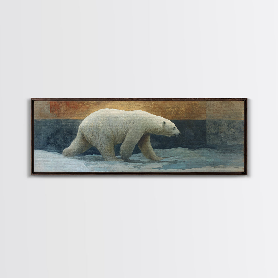Polar Bear Crossing Blue Ice Framed Canvas Print, Wildlife Art, Neutral Decor, Living Room Decor, Fine Art, Wild, Wall Art, WIL-3x1-7