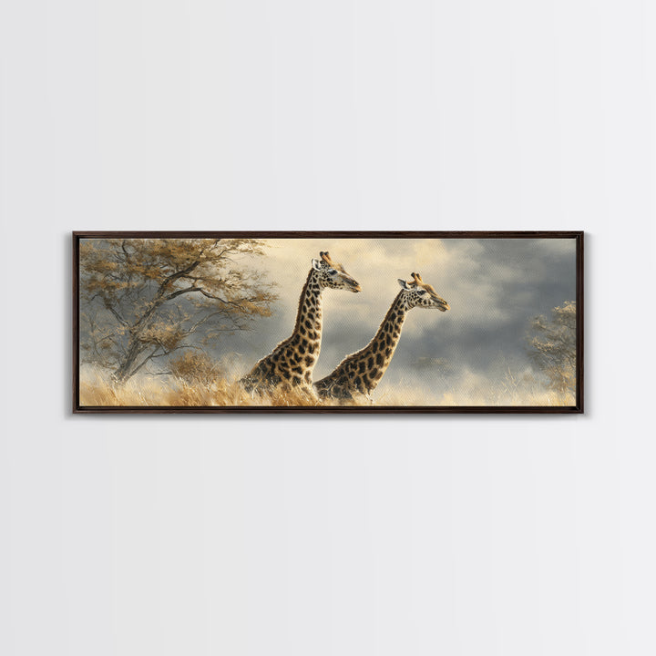 Giraffe Pair under Acacia Tree Canvas Print, Wildlife Art, Original Art, Living Room Decor, Fine Art, Wild, Leopard Wall Art, WIL-3x1-71