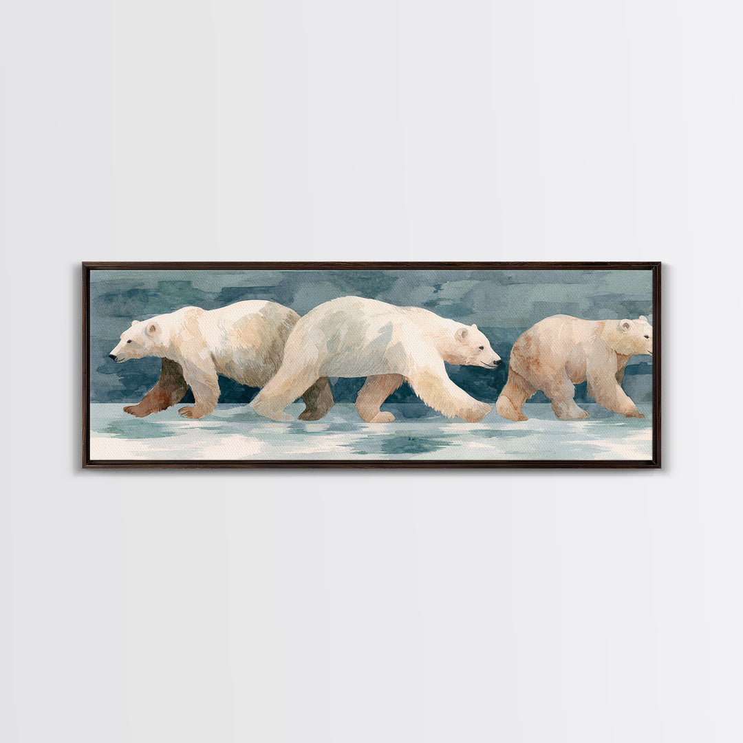 Polar Bear Crossing Blue Ice Framed Canvas Print, Wildlife Art, Living Room Decor, Oil Painting, Wild, Living Room Art, WIL-3x1-79