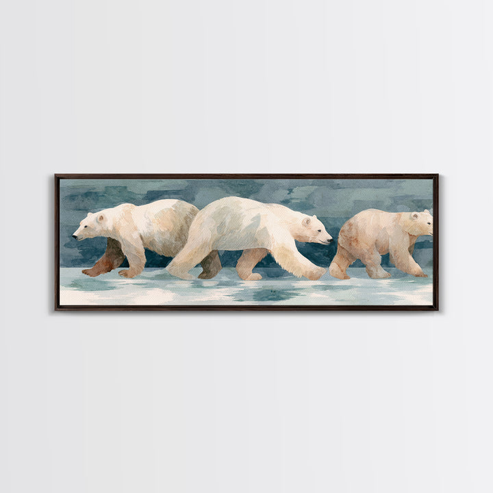 Polar Bear Crossing Blue Ice Framed Canvas Print, Wildlife Art, Living Room Decor, Oil Painting, Wild, Living Room Art, WIL-3x1-79