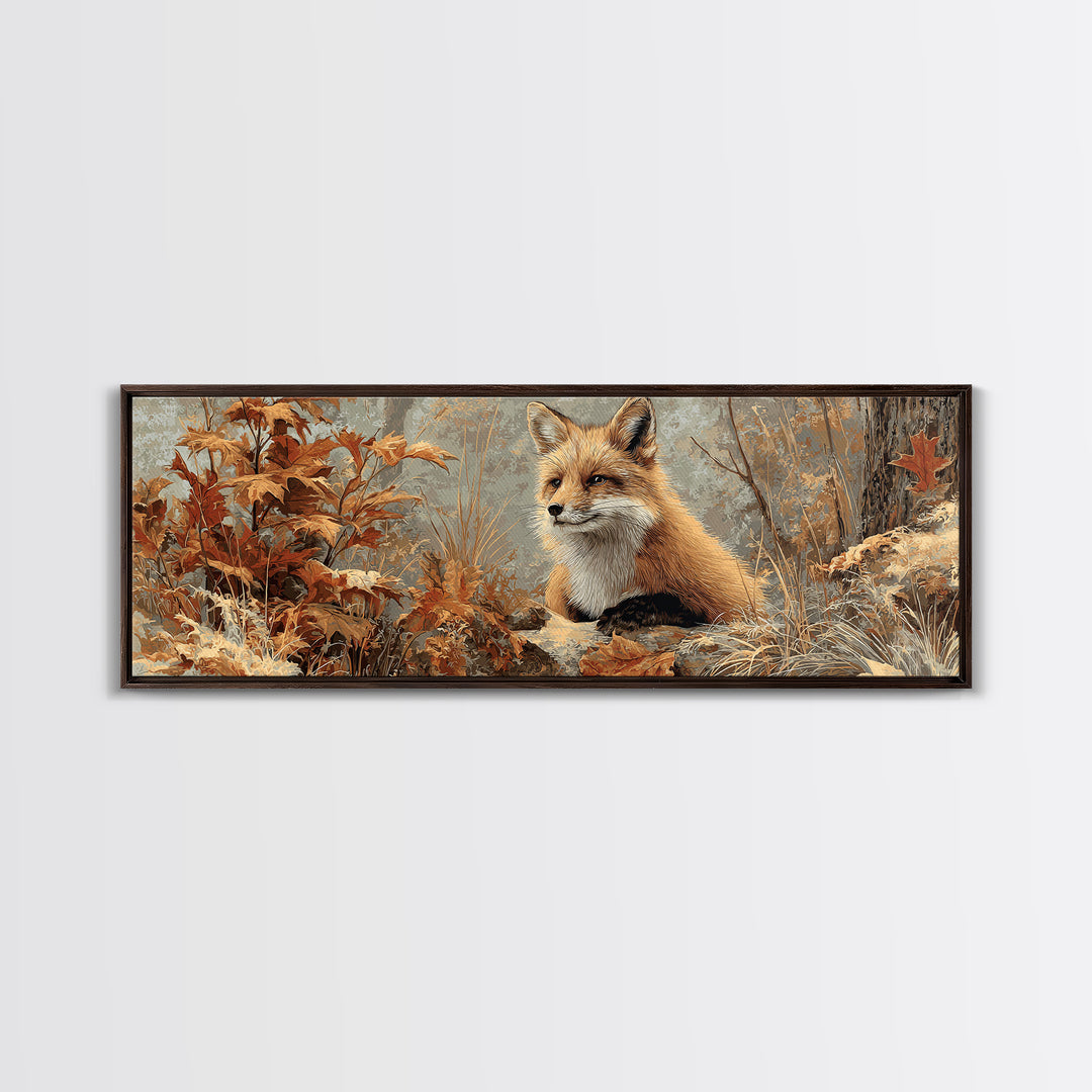 Fox in Autumn Forest Leaves Canvas Print, Wildlife Art, Gallery Decor, Living Room Decor, Fine Art, Wild, Contemporary Art, WIL-3x1-97
