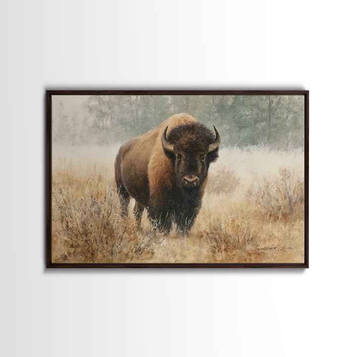 Bison on Wide Western Prairie Canvas Print, Wildlife Art, Living Room Wall Art, Living Room Decor, Wild, Unique Home Decor, WIL-3x2-17