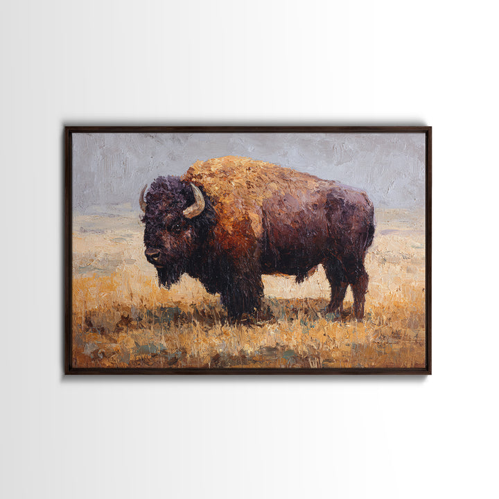 Bison on Wide Western Prairie Framed Canvas Print, Wildlife Art, Digital Download Art, Living Room Decor, Watercolor Art, Wild, WIL-3x2-41