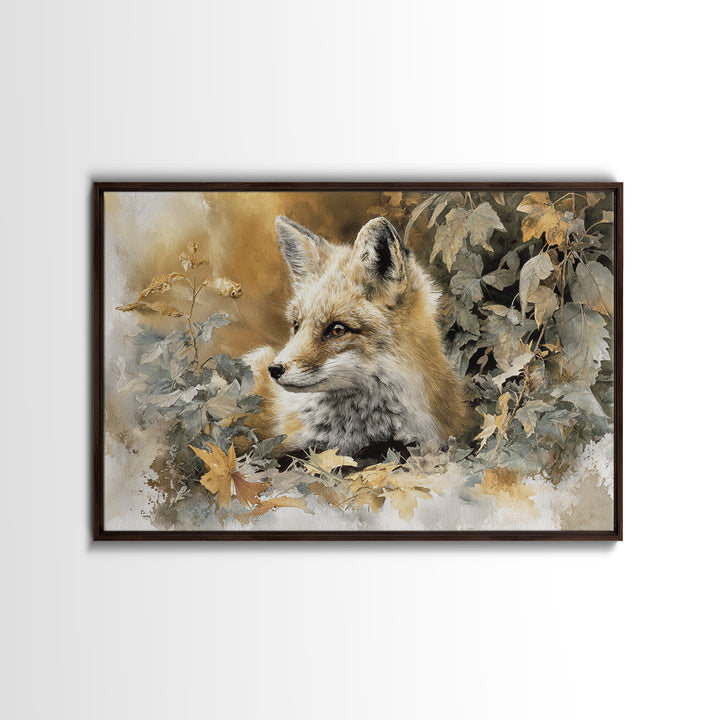 Fox in Autumn Forest Leaves Canvas Print, Wildlife Art, Leopard Wall Art, Living Room Decor, Fine Art, Wild, Fine Art Print, WIL-3x2-61