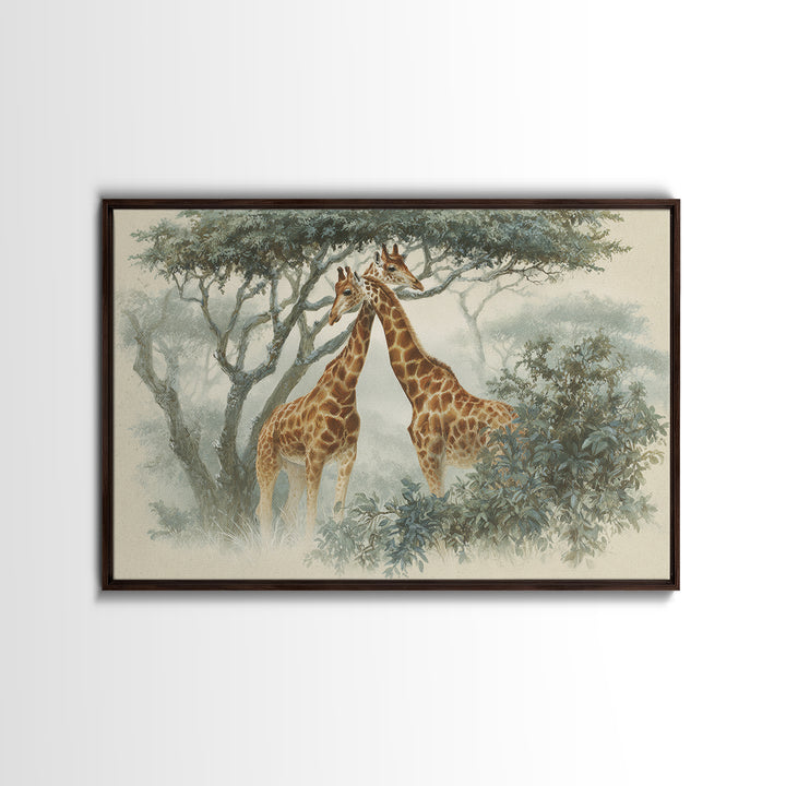 Giraffe Pair under Acacia Tree Canvas Print, Wildlife Art, Wall Art, Living Room Decor, Fine Art, Wild, Modern Wall Art, WIL-3x2-83