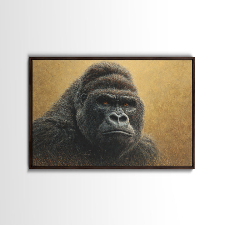 Gorilla Portrait with Powerful Gaze Canvas Print, Wildlife Art, Unique Home Decor, Living Room Decor, Fine Art, Wild, WIL-3x2-93