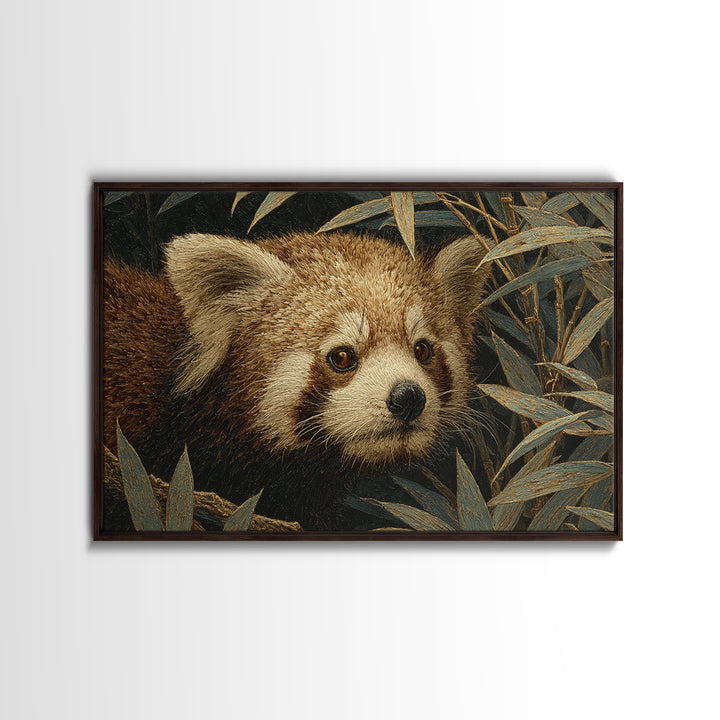Red Panda Among Bamboo Leaves Framed Canvas Print, Wildlife Art, Art Print, Living Room Decor, Fine Art, Wild, Digital Wall Art, WIL-3x2-96
