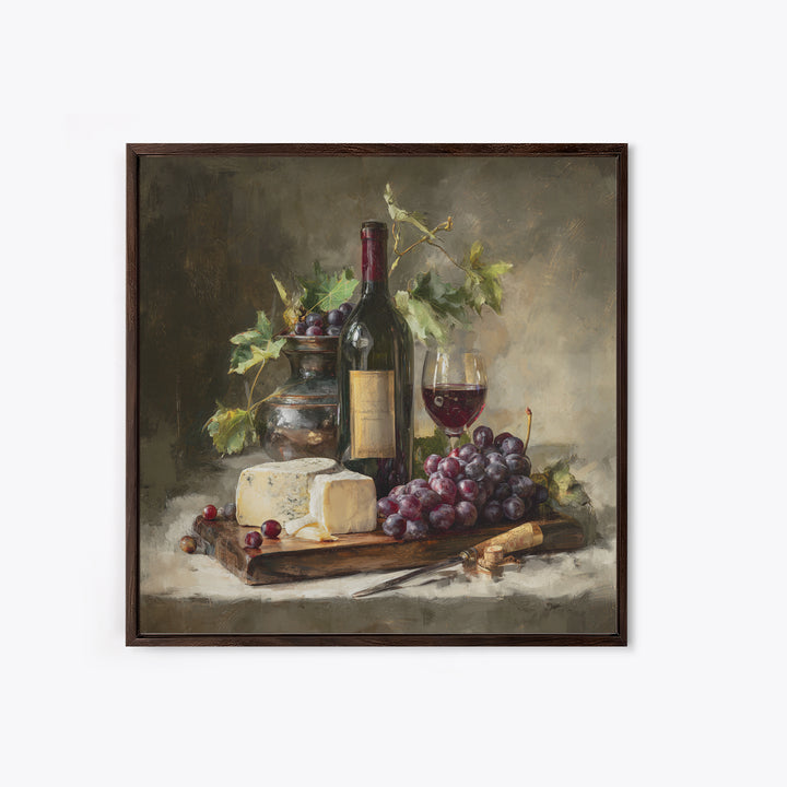 Charcuterie Board with Grapes and Cheese Canvas Print, Winery Art, Cocktail Wall Art, Winery Decor, Watercolor Art, Vineyard, WIN-1x1-13