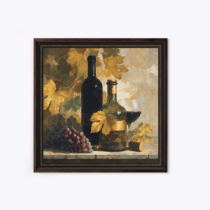 Black and Gold Wine Bottle Silhouette Framed Canvas Print, Winery Art, Kitchen Art, Winery Decor, Watercolor Art, Vineyard, WIN-1x1-16