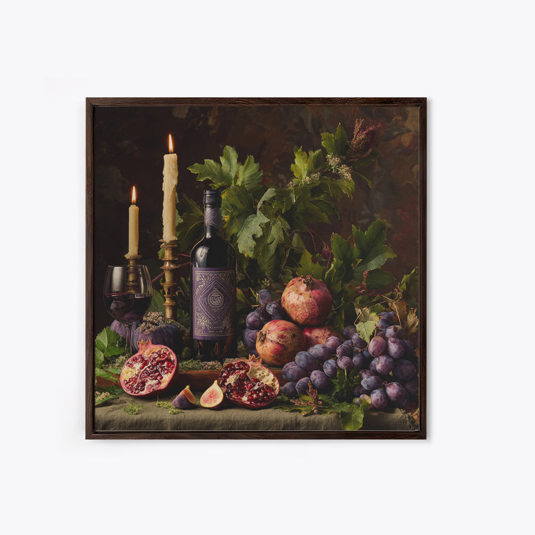 Pomegranate Figs and Red Wine Composition Canvas Print, Winery Art, Gallery Decor, Winery Decor, Fine Art, Vineyard, Wall Art, WIN-1x1-17