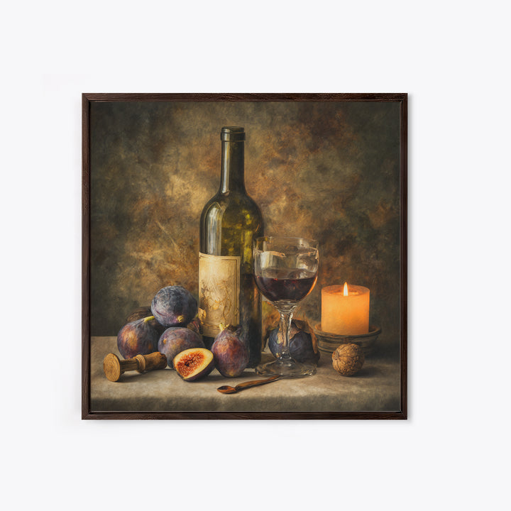 Wine Bottle and Glass Still Life Framed Canvas Print, Winery Art, Preppy Wall Art, Winery Decor, Vineyard, Statement Artwork, WIN-1x1-2