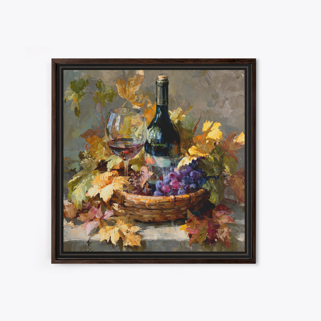 Wine Harvest Basket Canvas Print, Winery Art, Kitchen Wall Decor, Winery Decor, Oil Painting, Vineyard, Fine Art Print, WIN-1x1-22