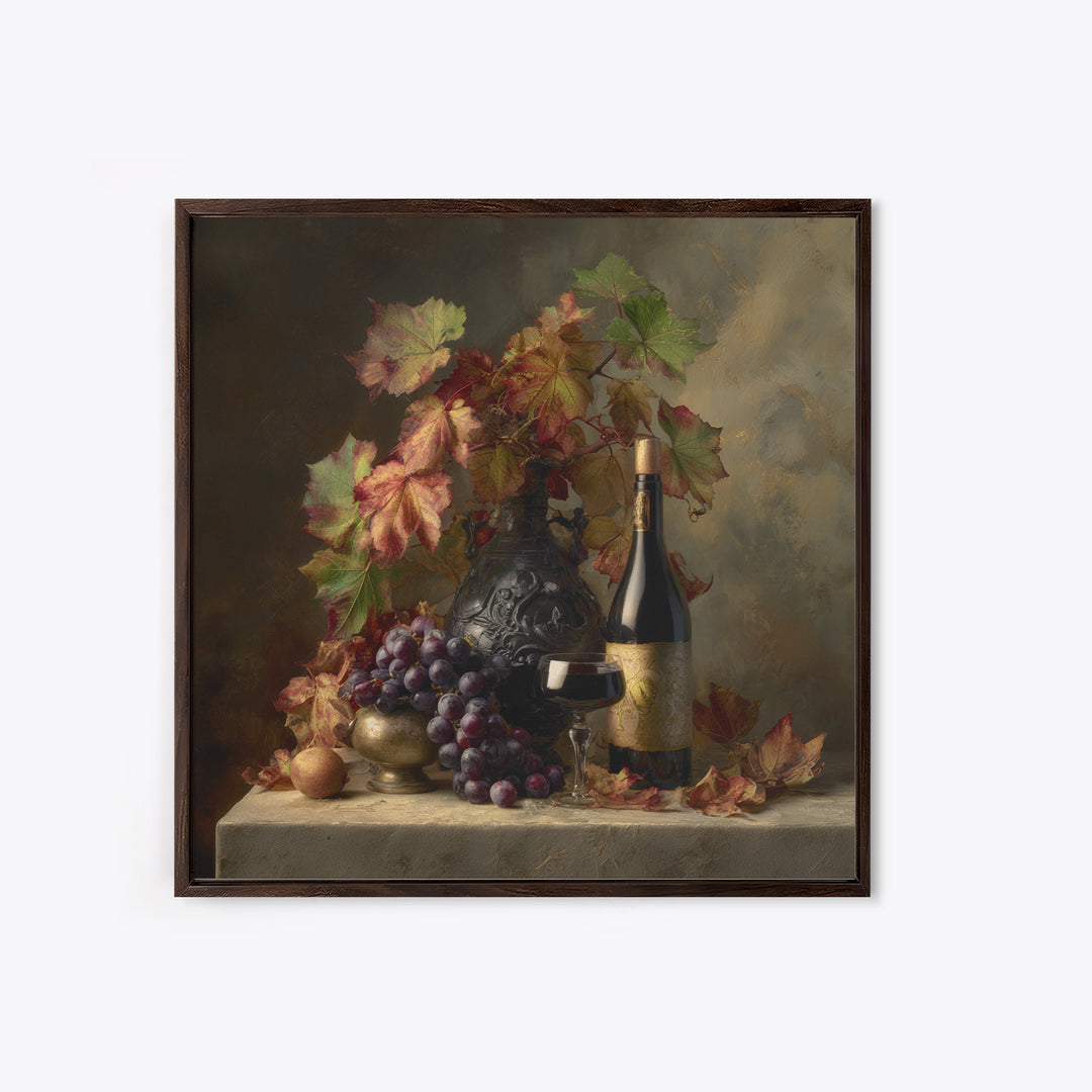 Vine Leaves Turning Autumn Red and Gold Canvas Print, Winery Art, Watercolor Painting, Winery Decor, Fine Art, Vineyard, WIN-1x1-35
