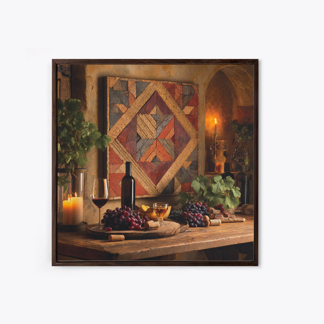 Corks Arranged as Geometric Pattern Framed Canvas Print, Winery Art, Landscape Art, Winery Decor, Fine Art, Vineyard, WIN-1x1-42