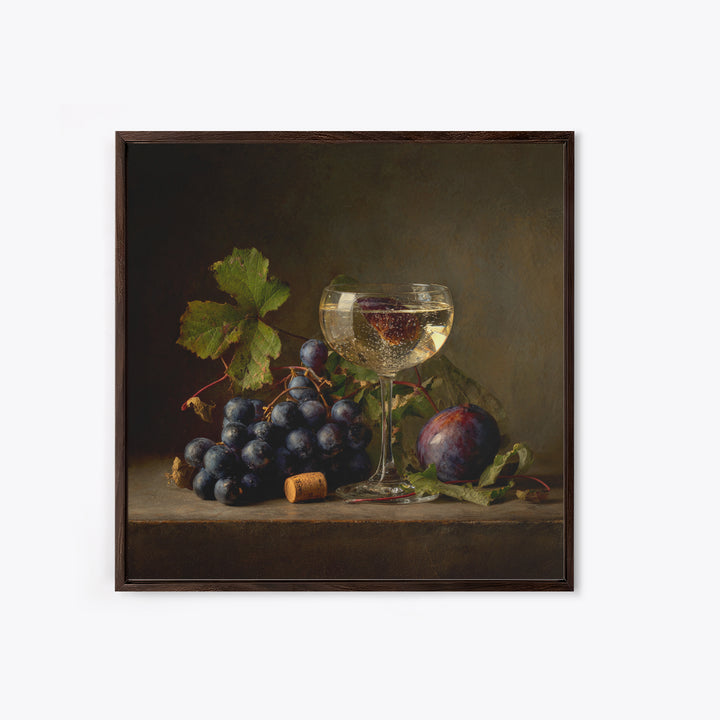 Champagne Coupe with Bubbles and Light Framed Canvas Print, Winery Art, Kitchen Wall Decor, Winery Decor, Oil Painting, WIN-1x1-43