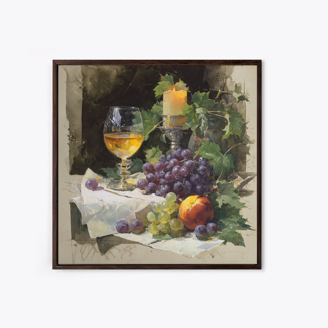 Champagne Grapes and White Linen Still Life Canvas Print, Winery Art, Fine Art Print, Winery Decor, Abstract Art, Vineyard, WIN-1x1-5