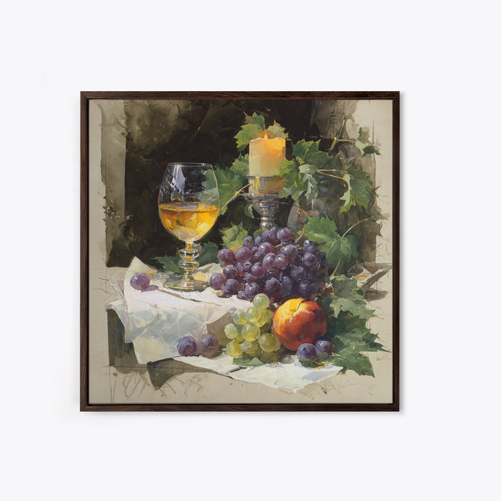 Champagne Grapes and White Linen Still Life Canvas Print, Winery Art, Fine Art Print, Winery Decor, Abstract Art, Vineyard, WIN-1x1-5