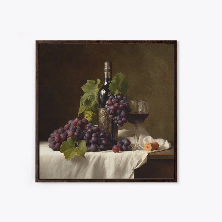 Champagne Grapes and White Linen Still Life Framed Canvas Print, Winery Art, Winery Decor, Abstract Art, Vineyard, WIN-1x1-53