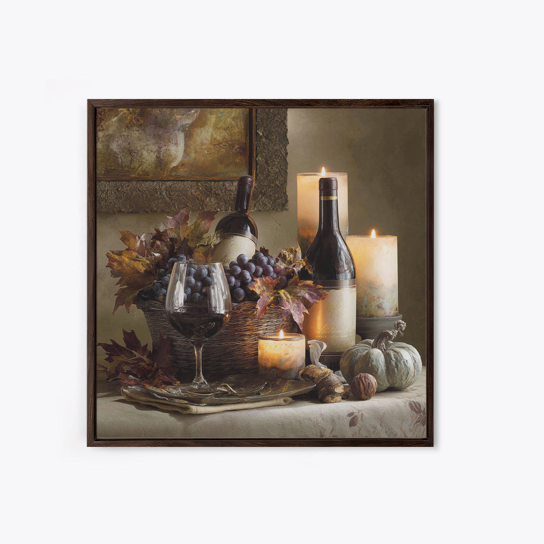 Wine Harvest Basket Framed Canvas Print, Winery Art, Bar Art, Winery Decor, Fine Art, Vineyard, Textured Painting, WIN-1x1-70