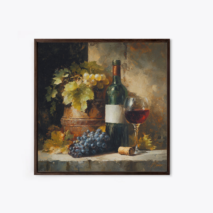 Olive Branch and Wine Glass Mediterranean Still Framed Canvas Print, Winery Art, Landscape Art, Winery Decor, Vineyard, WIN-1x1-72