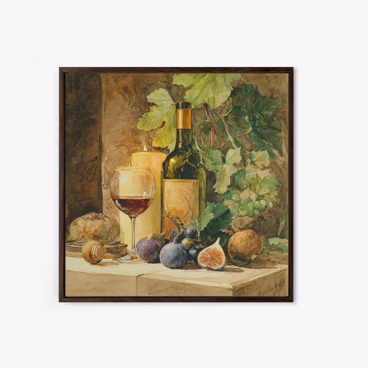 Wine Bottle and Glass Still Life Framed Canvas Print, Winery Art, Fine Art Print, Winery Decor, Fine Art, Vineyard, Wall Decor, WIN-1x1-74