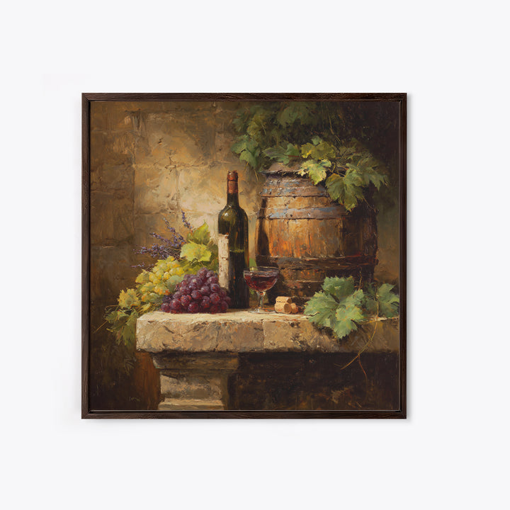 Wine Barrel with Lavender and Sunlight Framed Canvas Print, Winery Art, Statement Artwork, Winery Decor, Fine Art, Vineyard, WIN-1x1-78