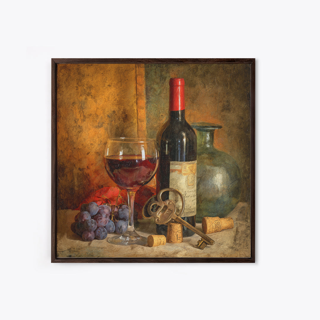 Old Cellar Key and Wine Label Shapes Framed Canvas Print, Winery Art, Landscape Art, Winery Decor, Fine Art, Vineyard, WIN-1x1-84