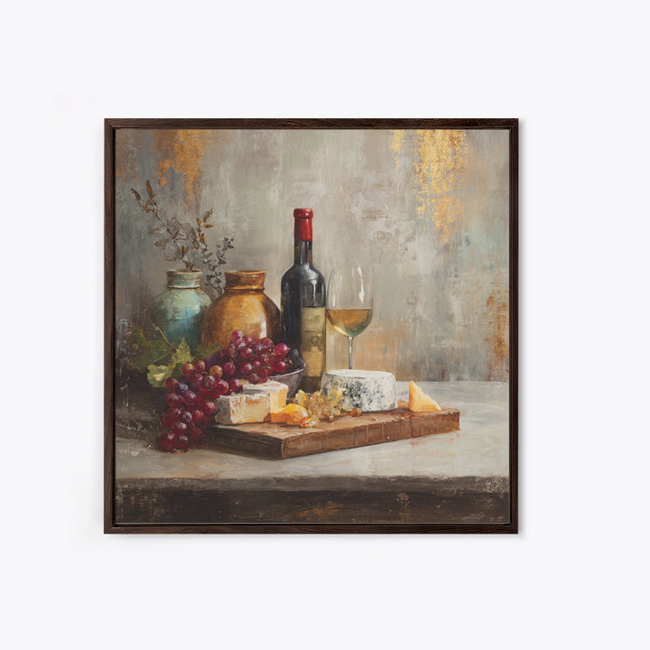 Charcuterie Board with Grapes and Cheese Canvas Print, Winery Art, Minimalist Decor, Winery Decor, Fine Art, Vineyard, WIN-1x1-85