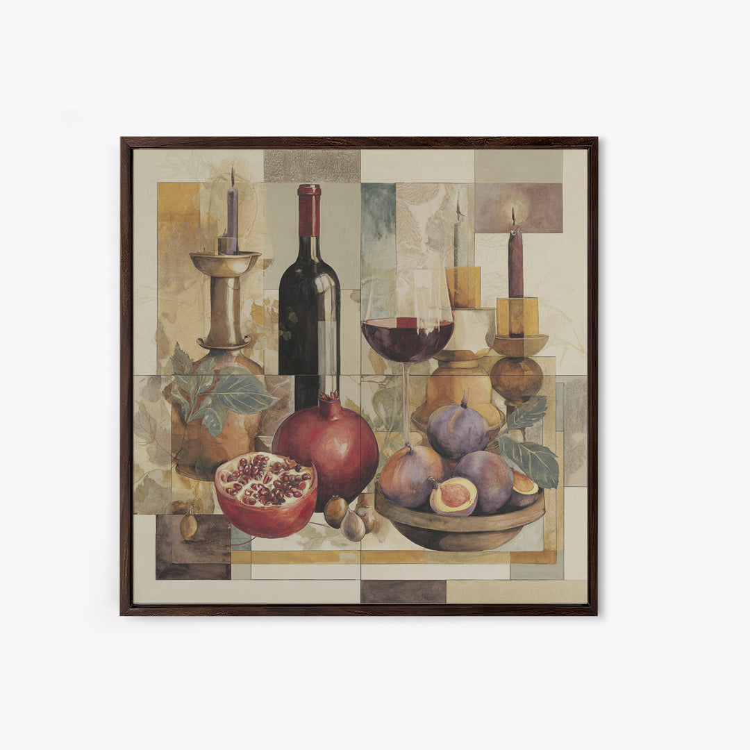 Pomegranate Figs and Red Wine Composition Canvas Print, Winery Art, Contemporary Art, Winery Decor, Fine Art, Vineyard, WIN-1x1-89