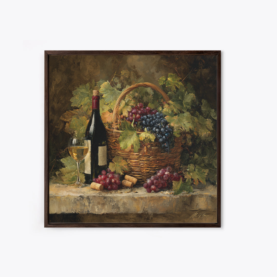 Wine Harvest Basket Canvas Print, Winery Art, Modern Decor, Winery Decor, Fine Art, Vineyard, Wall Decor, Painting, Art Print, WIN-1x1-94