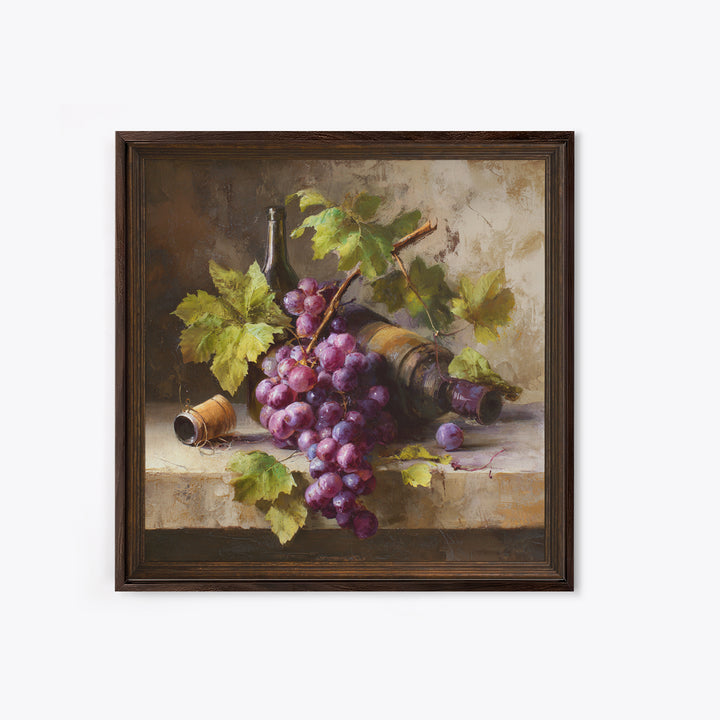 Grapevine Branch with Purple Grapes and Leaves Canvas Print, Winery Art, Art Print, Winery Decor, Fine Art, Vineyard, WIN-1x1-97