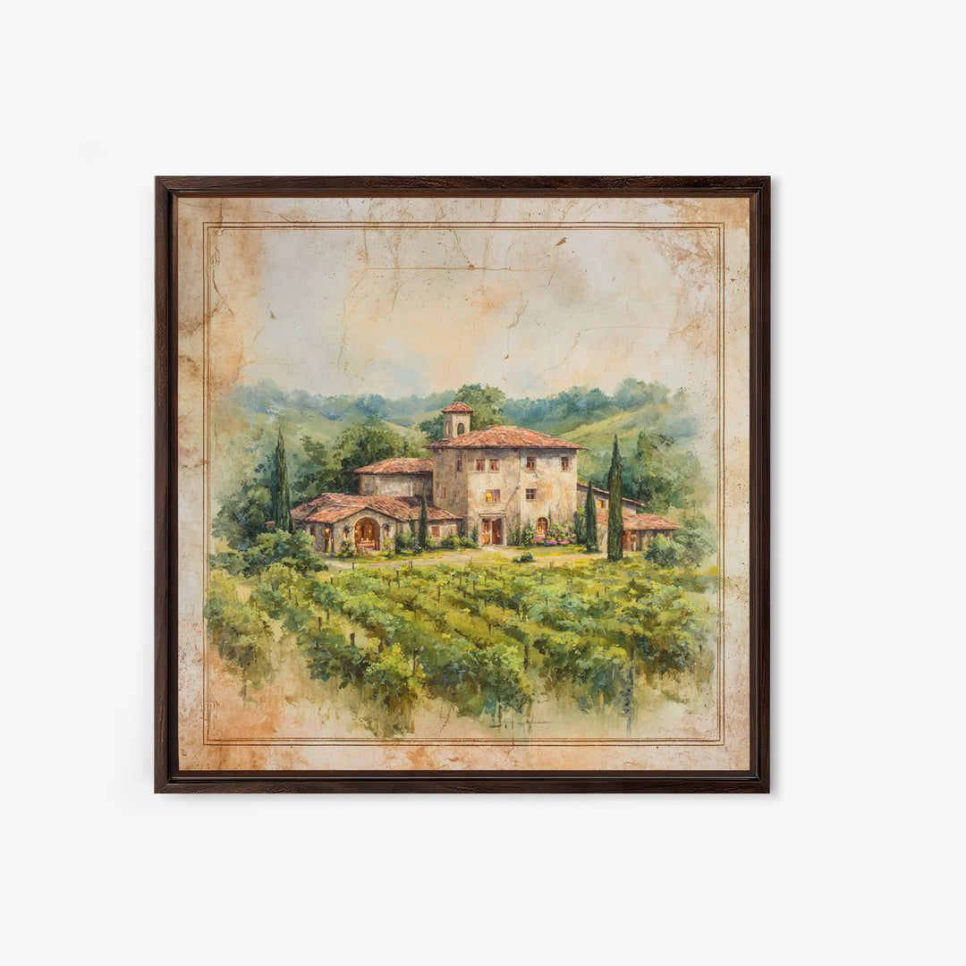 Tuscan Vineyard at Golden Hour Canvas Print, Winery Art, Wall Decor, Winery Decor, Vineyard, Kitchen Art, Living Room Decor, WIN-1x1-99