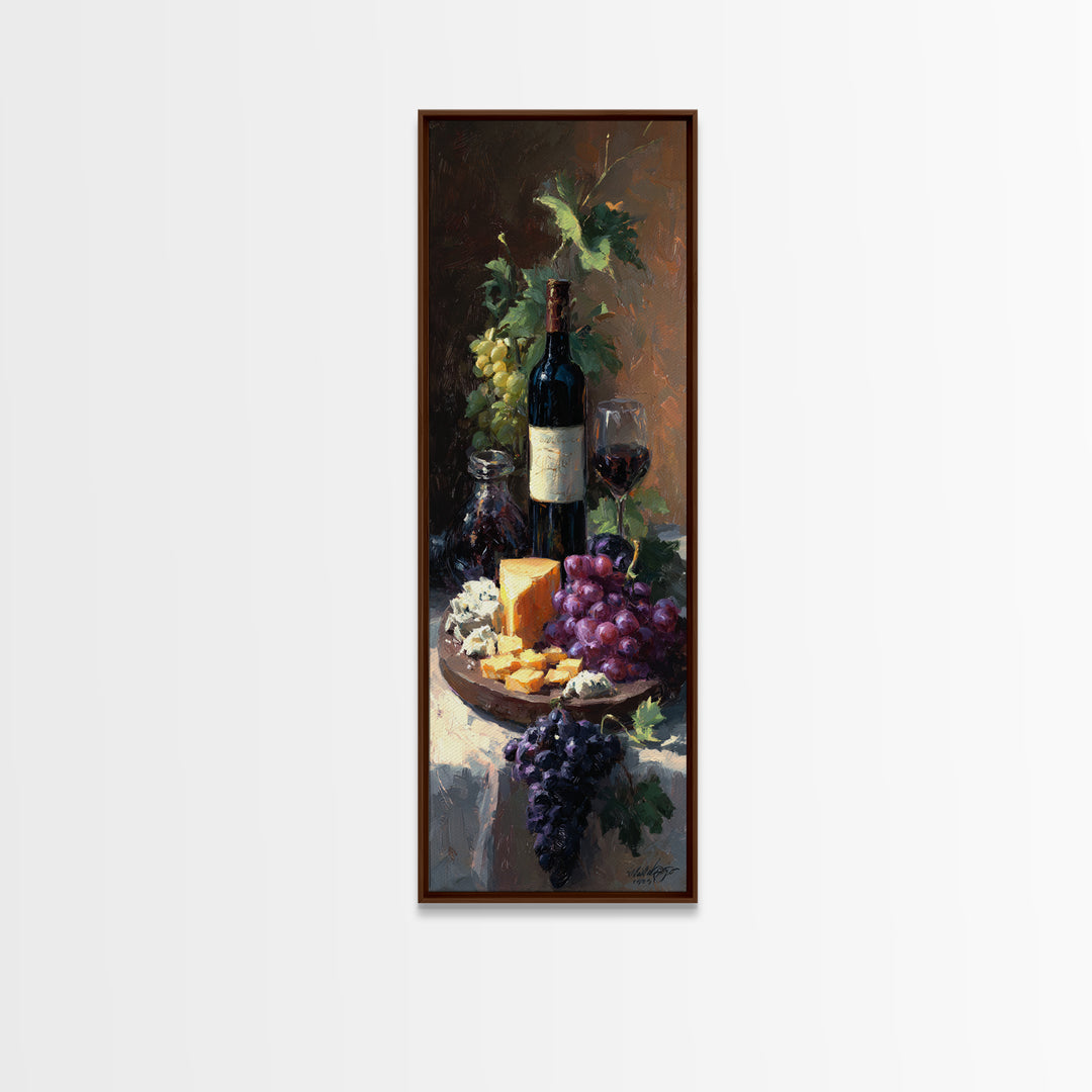 Charcuterie Board with Grapes and Cheese Canvas Print, Winery Art, Cocktail Wall Art, Winery Decor, Watercolor Art, Vineyard, WIN-1x3-1
